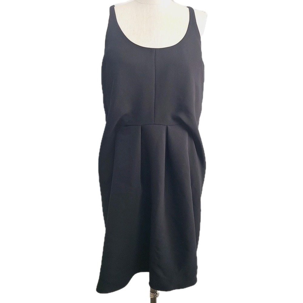 Balenciaga Sleeveless Pleated Scoop Neck Black Dress 40 Minimalist Cocktail‎
